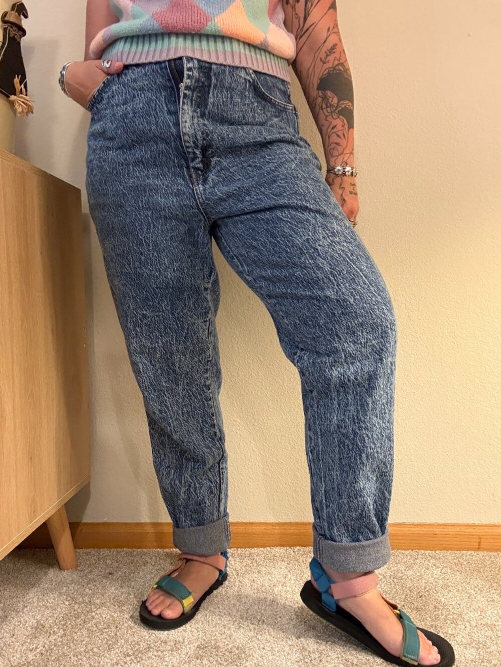 Vintage 80s Acid Wash Jeans Stefano High Rise Denim Mom Jeans 16 31/32
